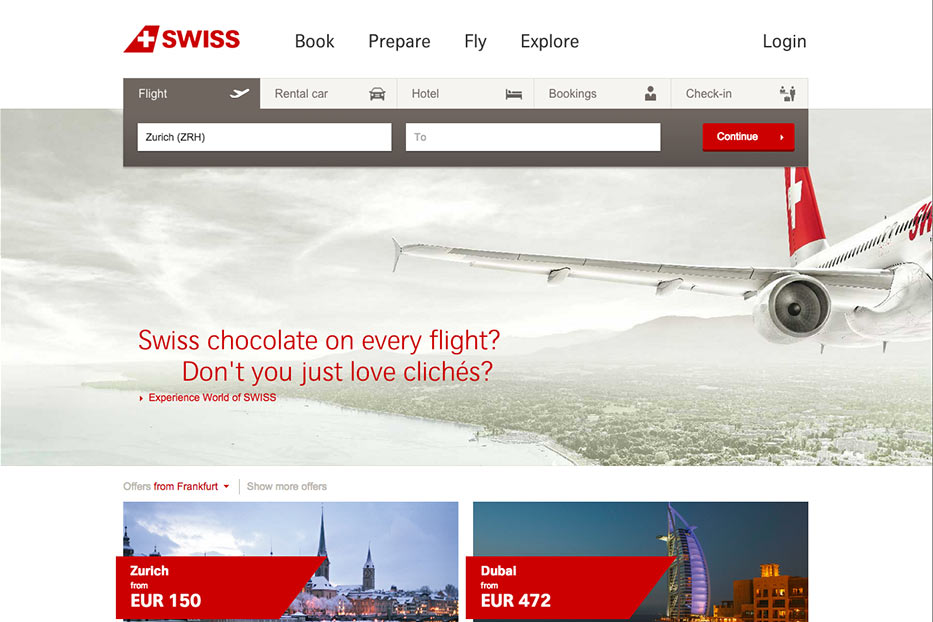 Screenshot of Swiss International Air Lines